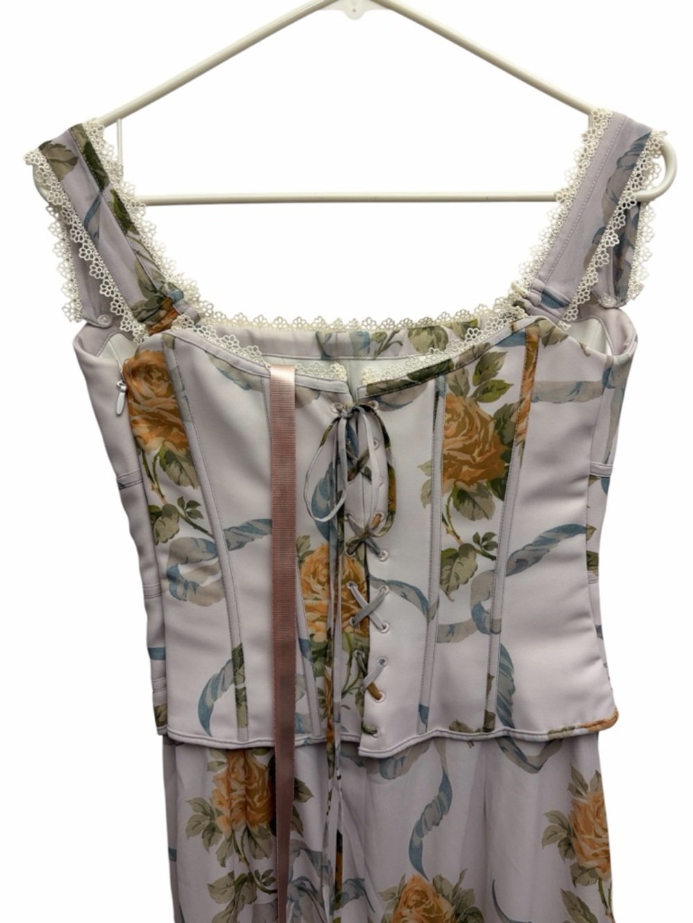 House of CB Isis Yellow Rose Corset Maxi Dress NWT Size M Floral Lace Trim - Picture 10 of 16